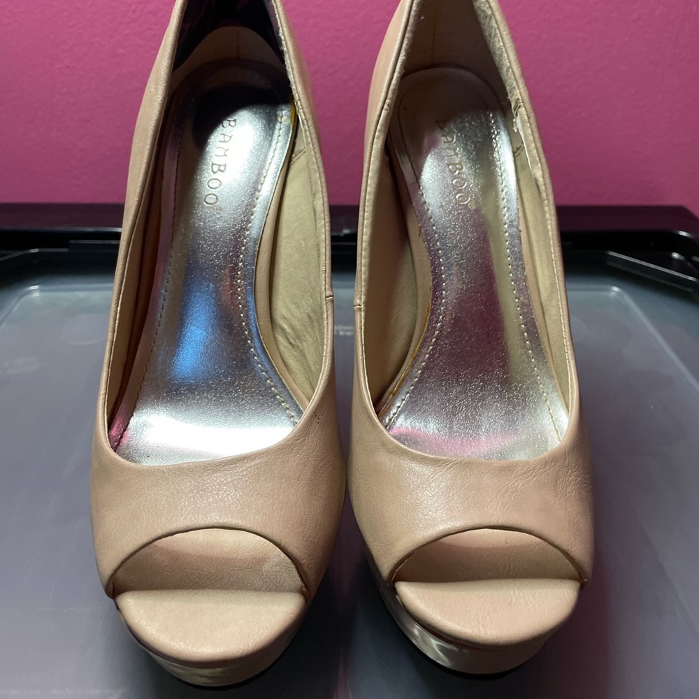 Pair B. BAMBOO Peep Toe Platform high heels, Sz 7.